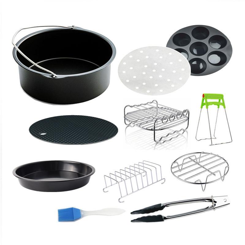 Air Fryer Accessories Set Baking Basket Pizza Plate Grill Pot Kitchen Cooking Tool 7/8/9 Inch Air Deep Fryer Parts High Quality