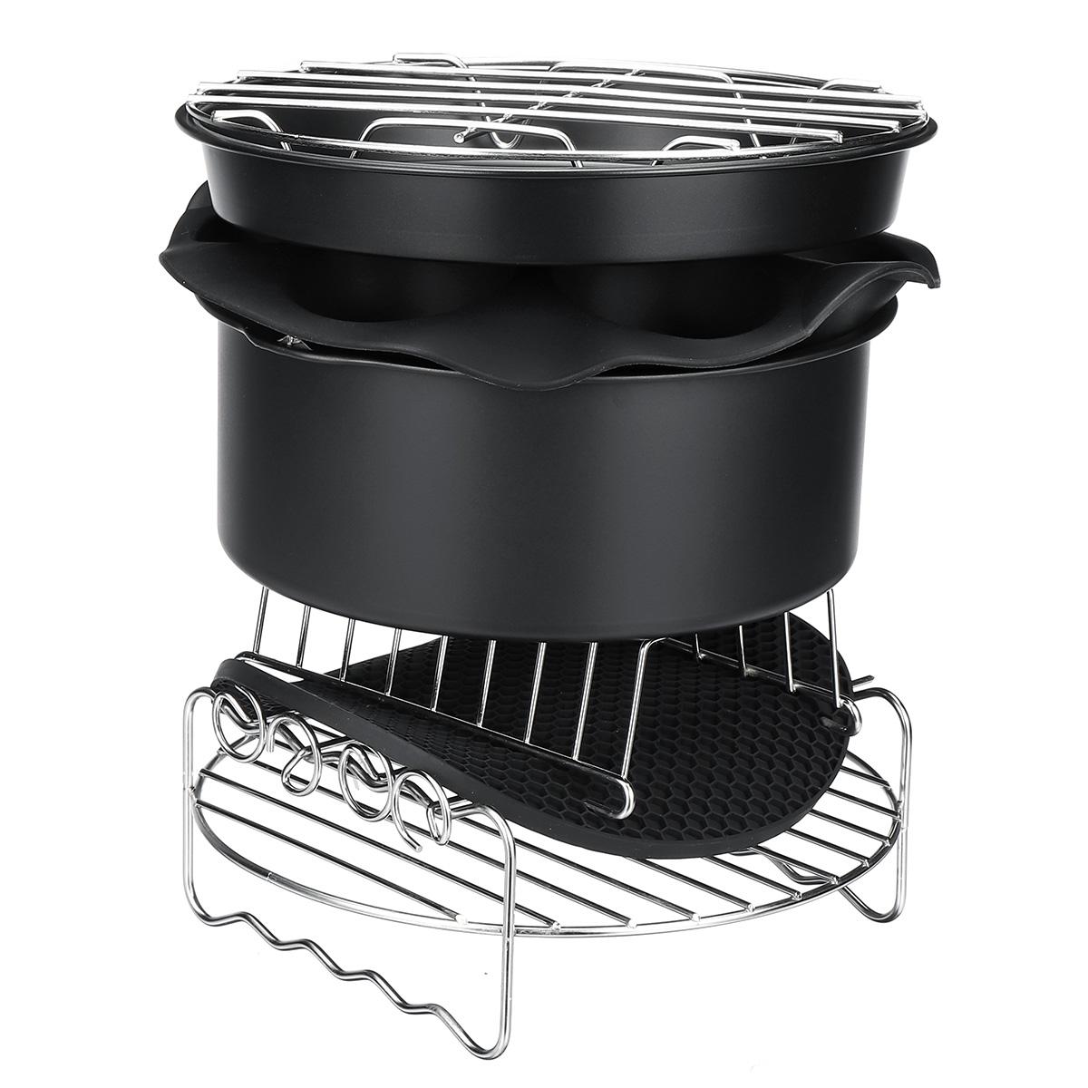 12pcs Air Fryer Accessories 8 Inch Fit for Airfryer 5.2-5.8QT Baking Basket Pizza Plate Grill Pot Kitchen Cooking Tool for Party