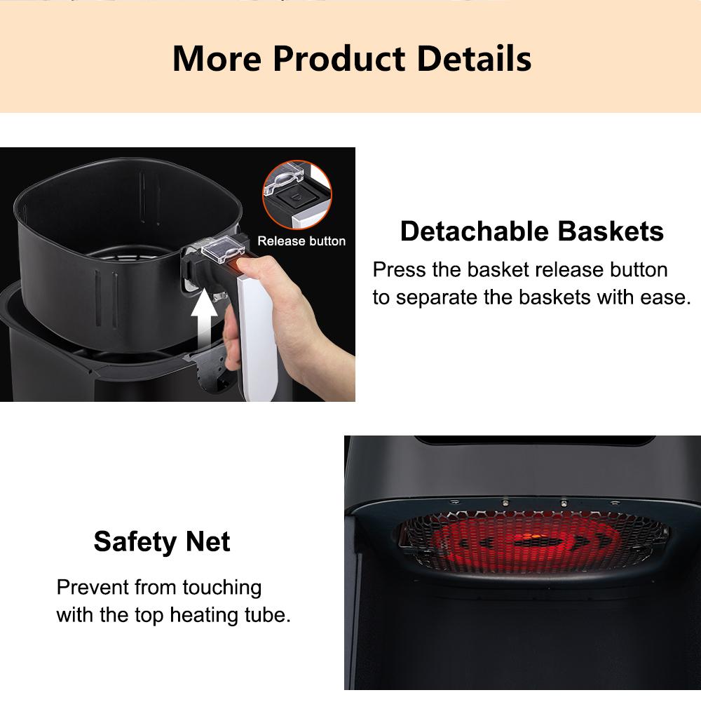 BioloMix 5L 1400W Digital Air Fryer Hot Oven Cooker Nonstick Basket 8 Presets LED Touchscreen Oilless Deep Fryer BPA & PFOA FREE