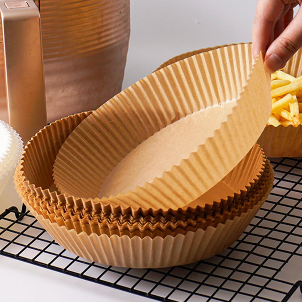 50pcs Air Fryer Steamer Liners Disposable Wood Pulp Papers Non-Stick Steaming Basket Mat Baking Oil Paper Mat for 3-6L Air Fryer