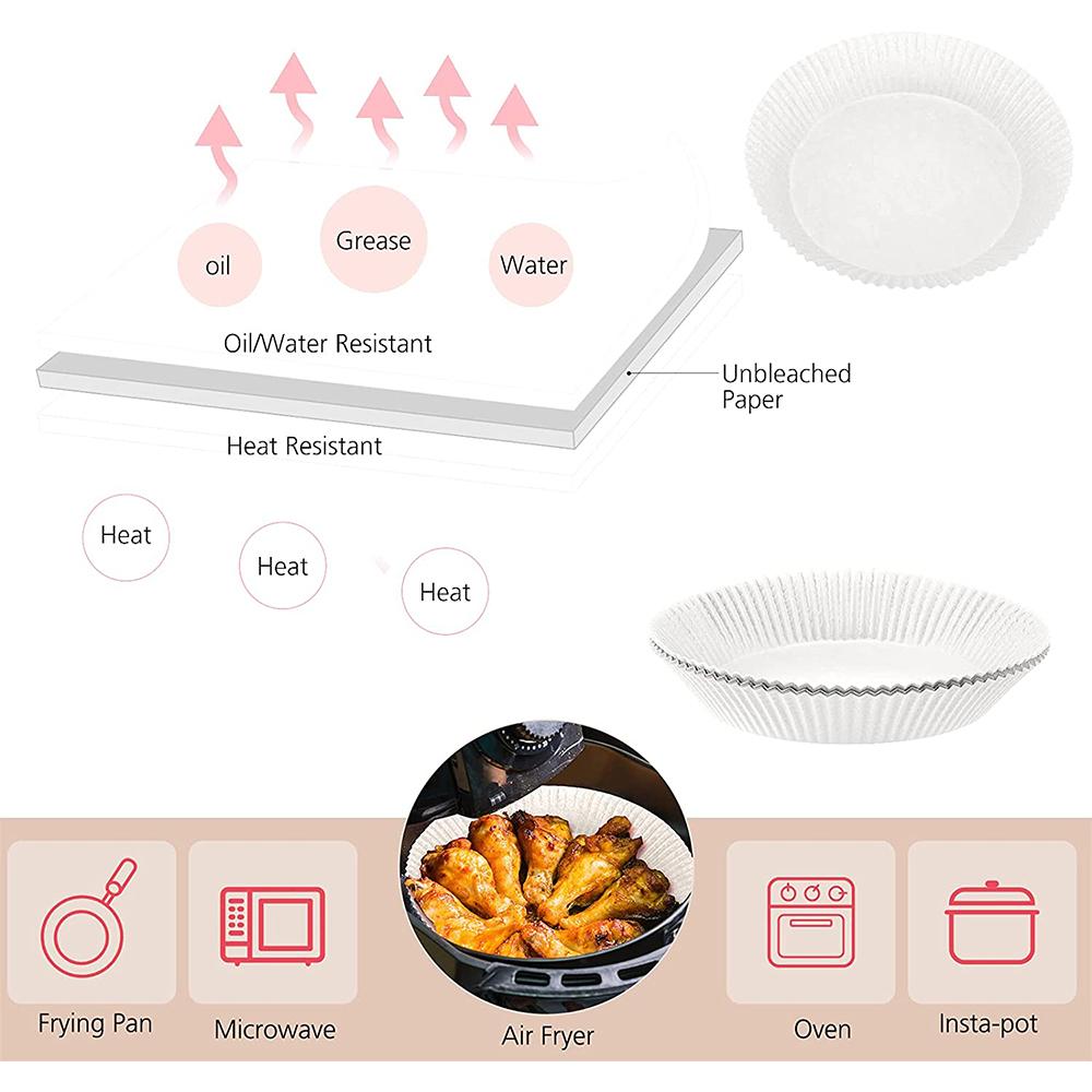 50pcs Air Fryer Steamer Liners Disposable Wood Pulp Papers Non-Stick Steaming Basket Mat Baking Oil Paper Mat for 3-6L Air Fryer