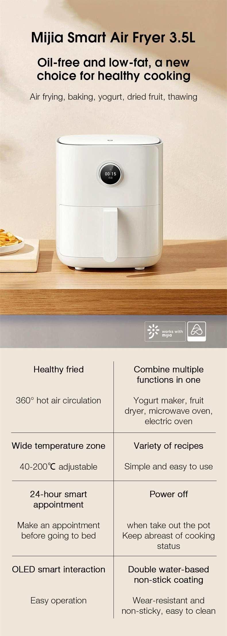 XIAOMI Mijia MAF01 3.5L Smart Air Fryer oven 360Baking OLED Screen Support Mijia App Control Electric Air Fryer Without Oil