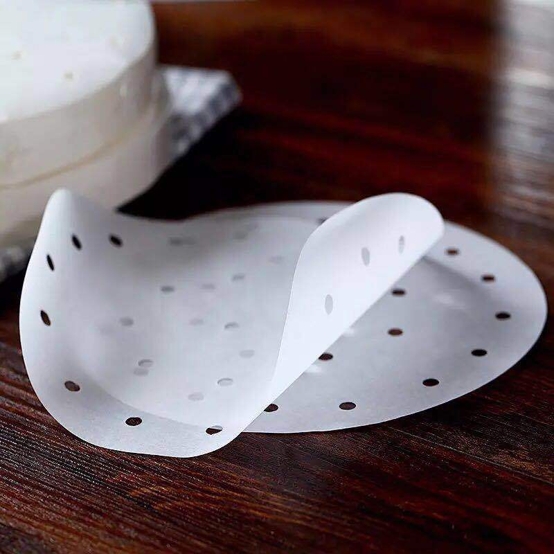 100pcs Baking Oil Paper With Hole Air Fryer Baking Paper Bun Cake Paper Non-Stick Steaming Basket Mat Baking Cooking Accessor