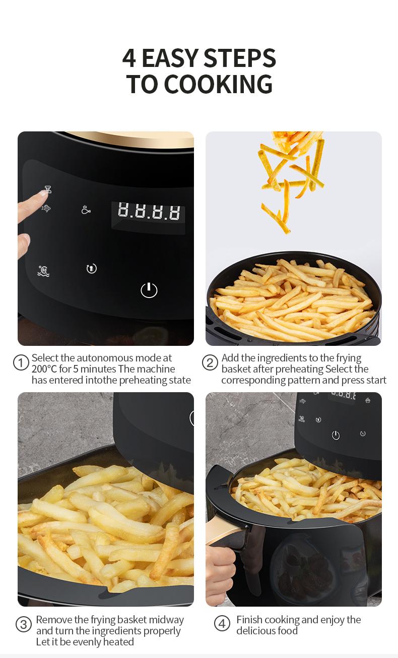 4.5L 1500W Electric Hot Air Fryers Oven & Oil-free Cooker 220V Smart LCD Deep Touch Airfryer for Fries Pizza Kitchen Applicances