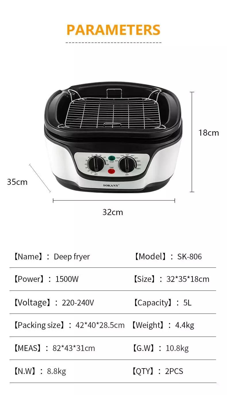 Sokany 8 in 1 Multi-Functional 5L Deep Air Fryer For Home Use Oil Free Deep Fryer Professional Baking Ovens