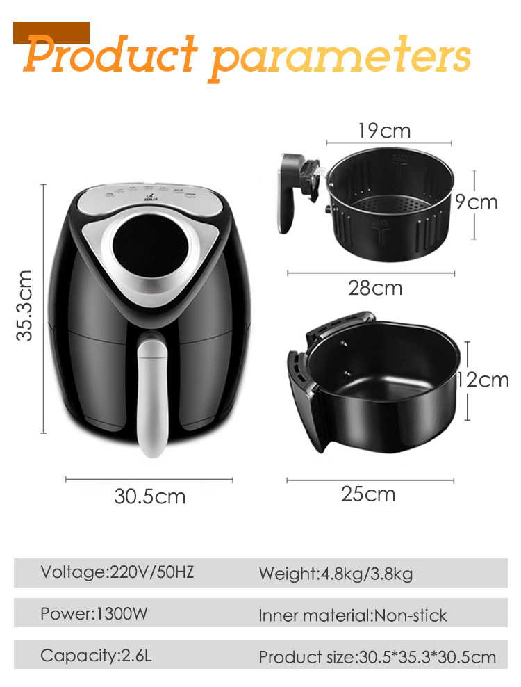 XEOLEO Air Fryer Electric fryer 2.6L Automatic Deep fryer Oil free Non-stick airfryer Intelligence homeuse touch Frying oven