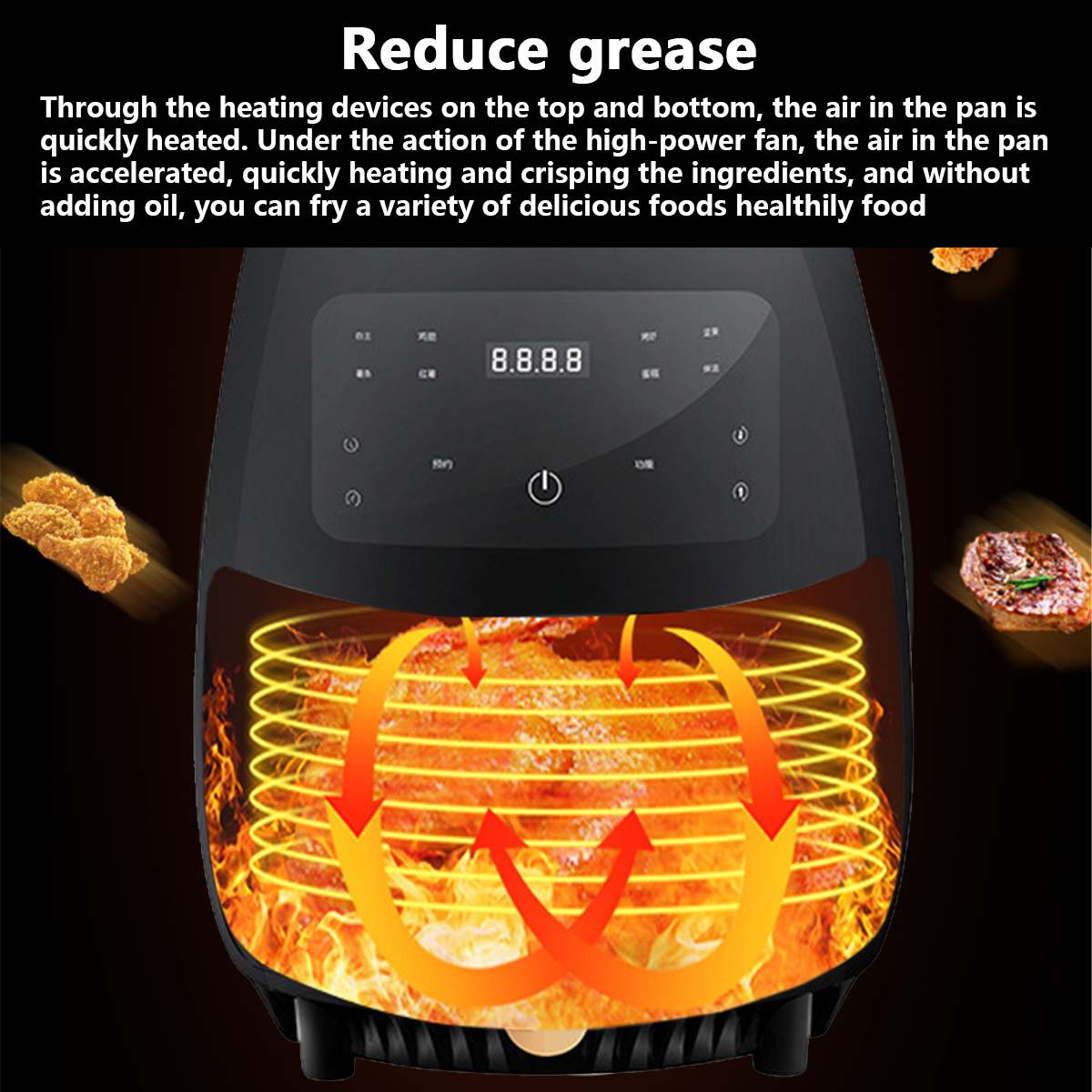 4.5L Smart Air Fryer Oven Electric Deep Fryer Without Oil Home Toaster Rotisserie Dehydrator LED Touch French Fries Machine