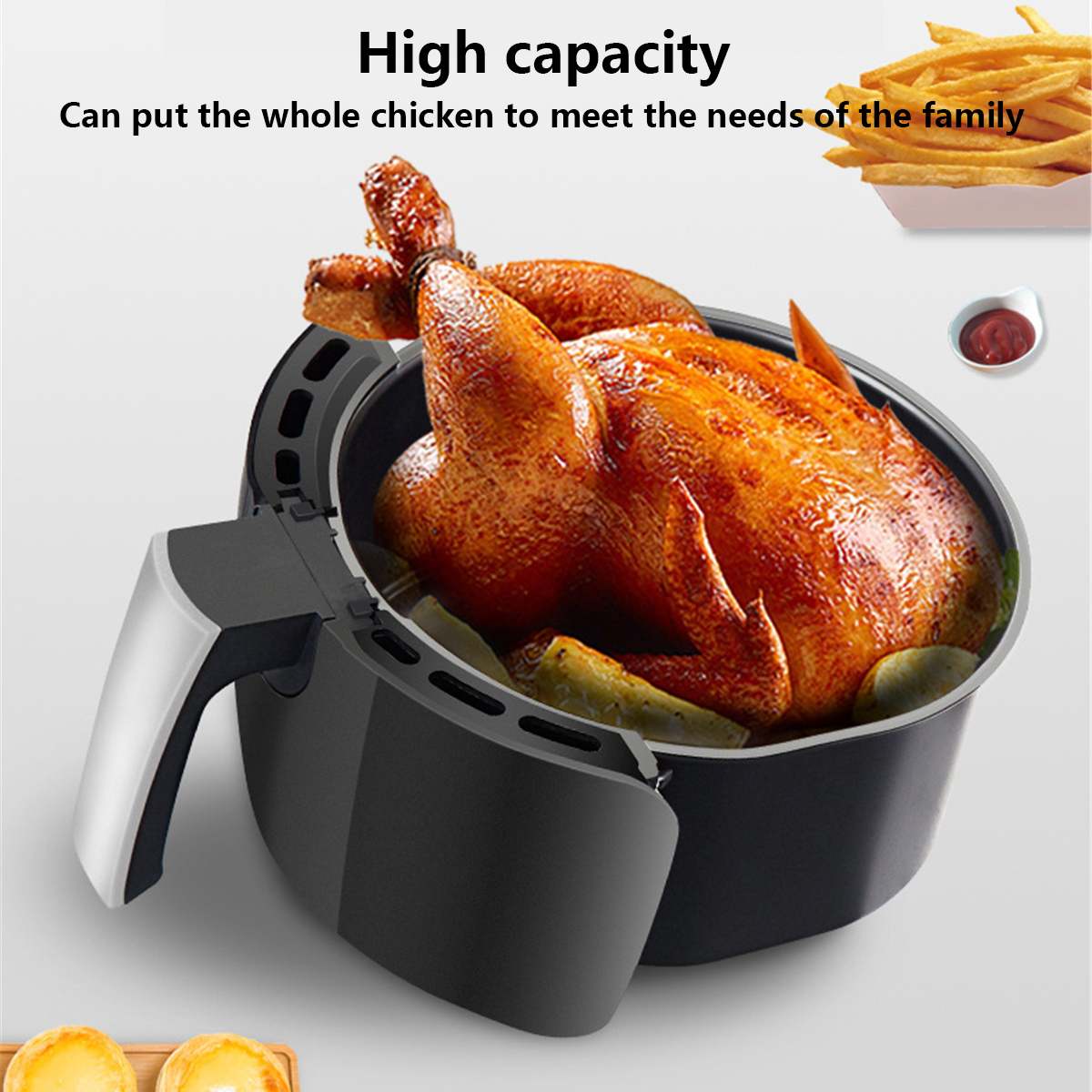 4.5L Smart Air Fryer Oven Electric Deep Fryer Without Oil Home Toaster Rotisserie Dehydrator LED Touch French Fries Machine