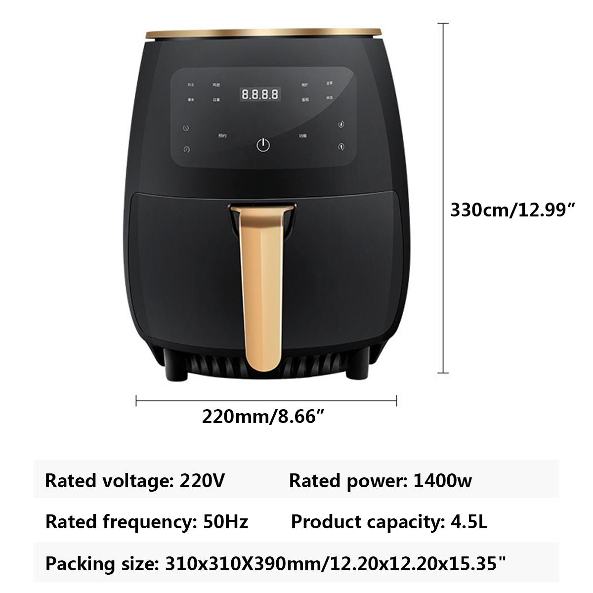 4.5L Smart Air Fryer Oven Electric Deep Fryer Without Oil Home Toaster Rotisserie Dehydrator LED Touch French Fries Machine