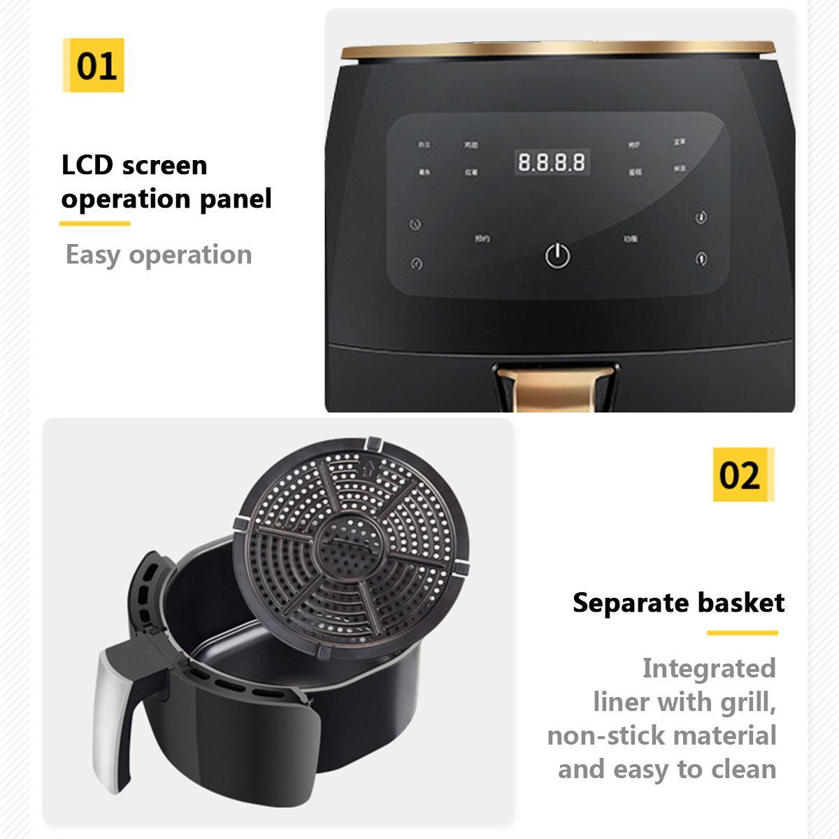 4.5L Smart Air Fryer Oven Electric Deep Fryer Without Oil Home Toaster Rotisserie Dehydrator LED Touch French Fries Machine