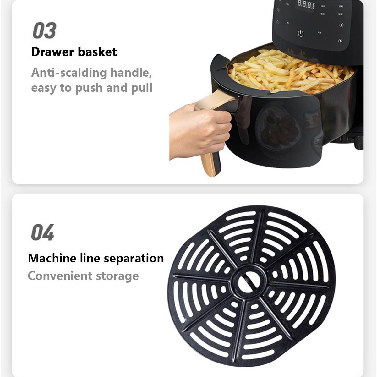 4.5L Smart Air Fryer Oven Electric Deep Fryer Without Oil Home Toaster Rotisserie Dehydrator LED Touch French Fries Machine