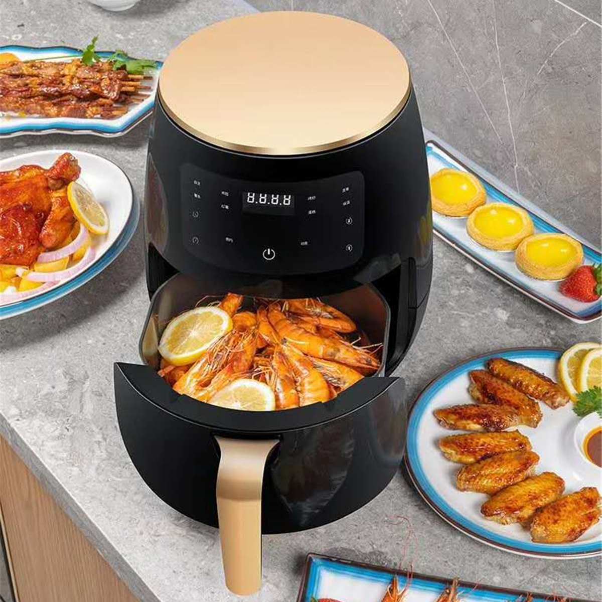 4.5L Smart Air Fryer Oven Electric Deep Fryer Without Oil Home Toaster Rotisserie Dehydrator LED Touch French Fries Machine