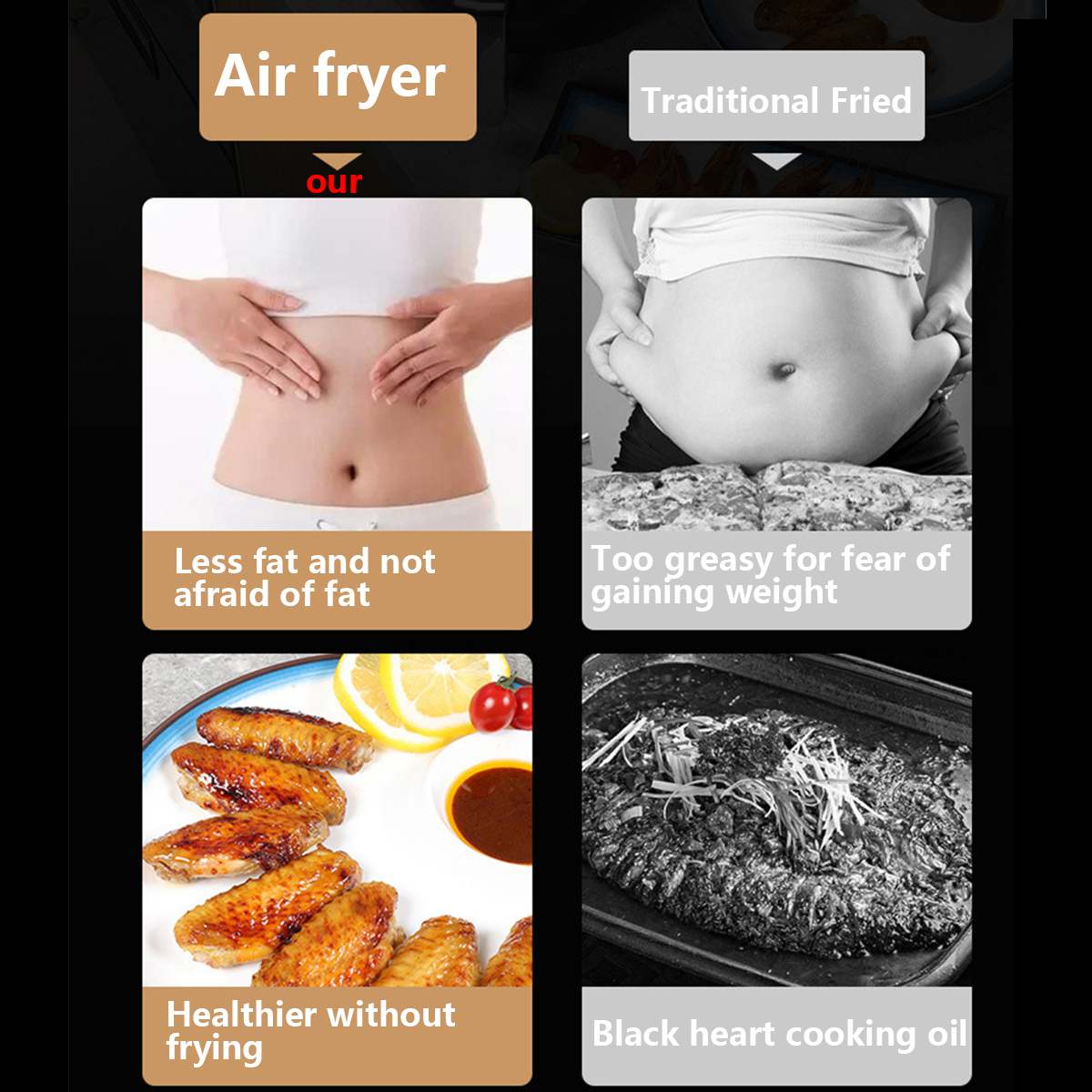 4.5L Smart Air Fryer Oven Electric Deep Fryer Without Oil Home Toaster Rotisserie Dehydrator LED Touch French Fries Machine