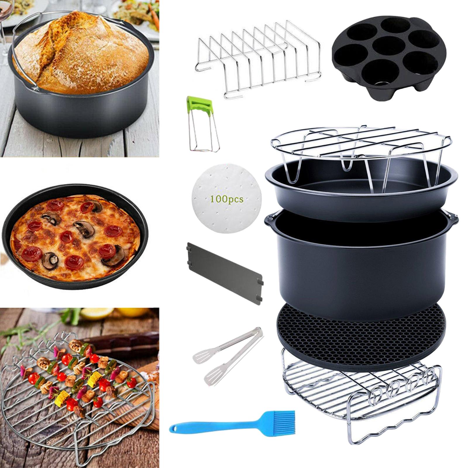 Air Fryer Accessories 12pcs 8 Inch Deep Fryer BPA Free Baking Pan Silicone Mat Oil Brush Kitchen Cooking Air Fryer Accessories Tool for Party