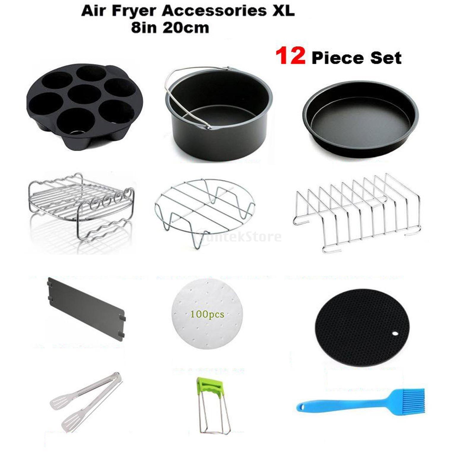 12pcs 8 Inch Air Fryer Accessories Deep Fryer BPA Free Baking Pan Silicone Mat Oil Brush Kitchen Cooking Tool for Party