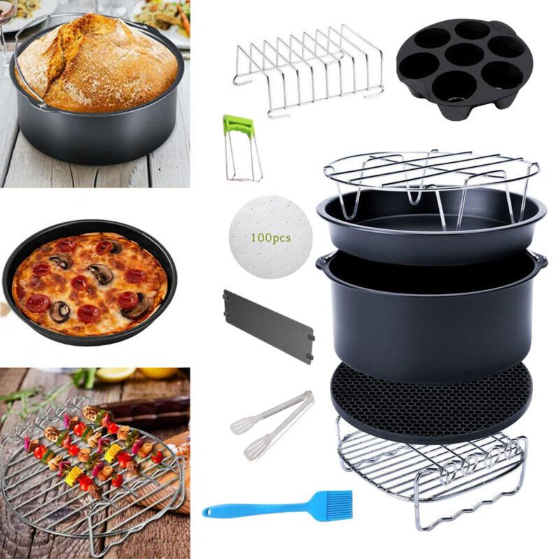  Air Fryer Accessories 12pcs 8 Inch Deep Fryer BPA Free Baking Pan Silicone Mat Oil Brush Kitchen Cooking Air Fryer Accessories Tool for Party