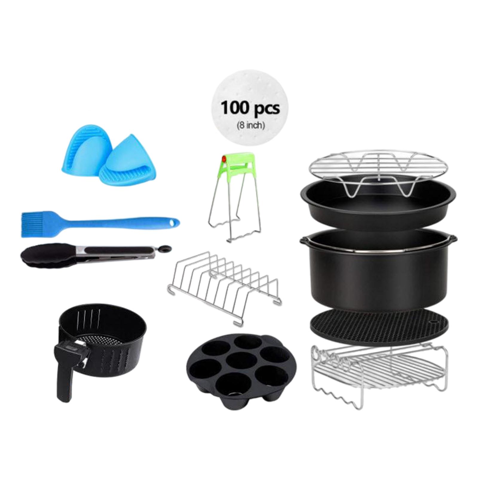 12pcs 8 Inch Air Fryer Accessories Deep Fryer BPA Free Baking Pan Silicone Mat Oil Brush Kitchen Cooking Tool for Party