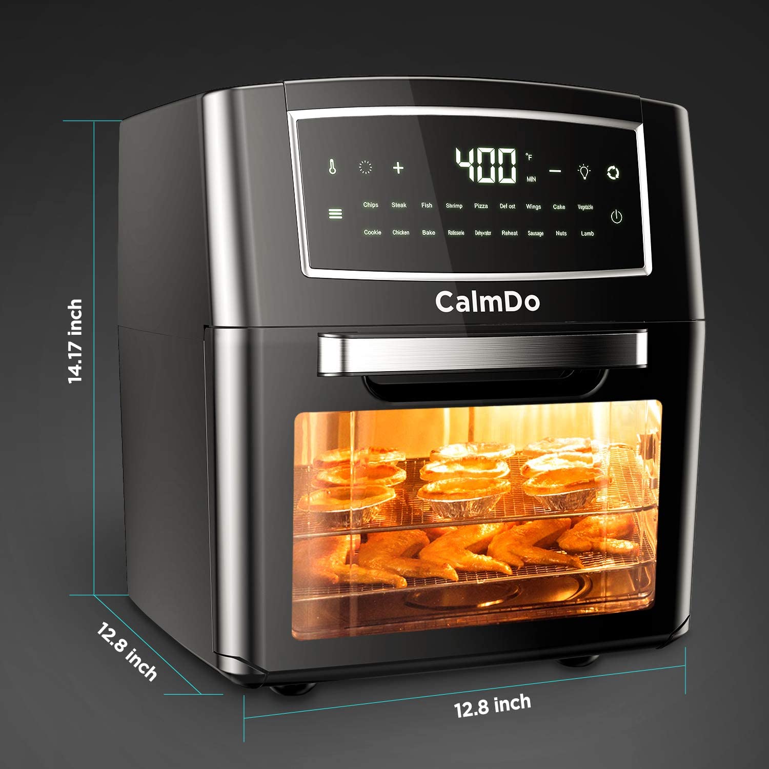 CalmDo 12L/12.7QT 1500W Electric Air Fryer Oven MI-CYCLONE Rotisserie Dehydrator LED Large Capacity Chicken Frying Machine