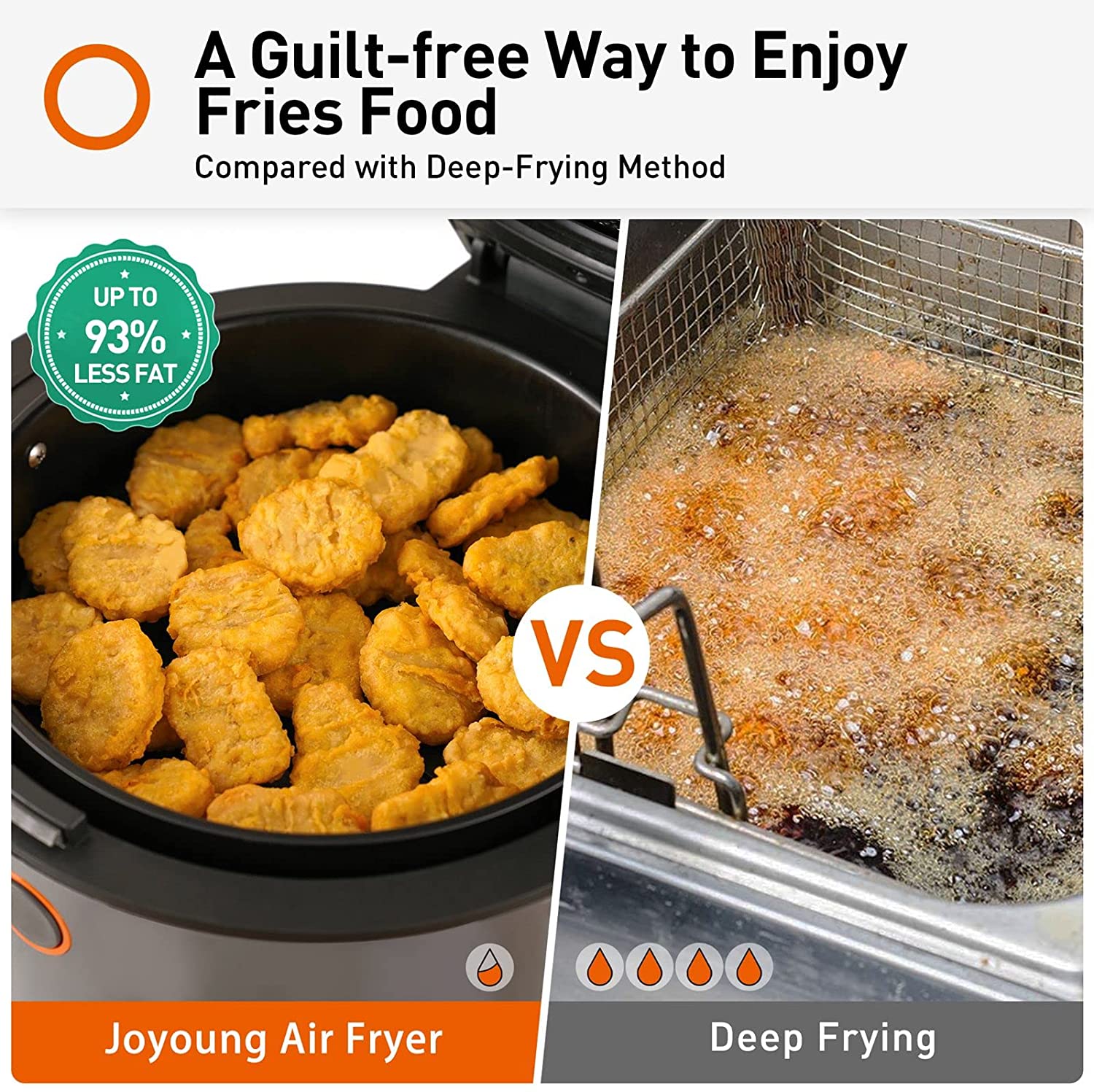 JOYOUNG Air Fryer 10 in 1 Digital Air Fryer Oven 5.8 QT Air Fryer Toaster Oven Oilless Cooker 120° Visible Window Free Recipes