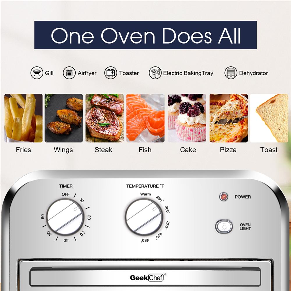 Air Fryer Oven, 4 Slice Toaster Airfryer Countertop Oven, Roast, Bake, Broil, Reheat, Fry Oil-Free, Stainless Steel,Silver