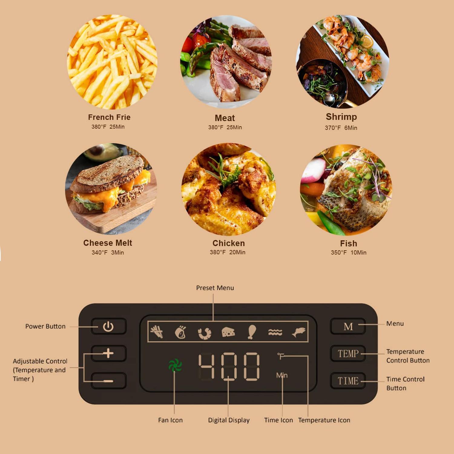 5.8 QT Electric Air Fryer Hot Oven Oilless Cooker LED Touch Digital Screen,Nonstick Square Basket