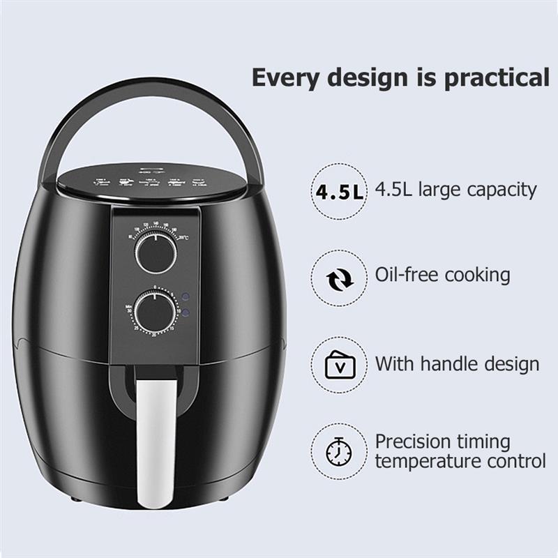 4.5L Health Clean Convenient Durable Large-Capacity Multi-Functional Smoke-Free Air Fryer With Adapter Plug Kitchen Accessories