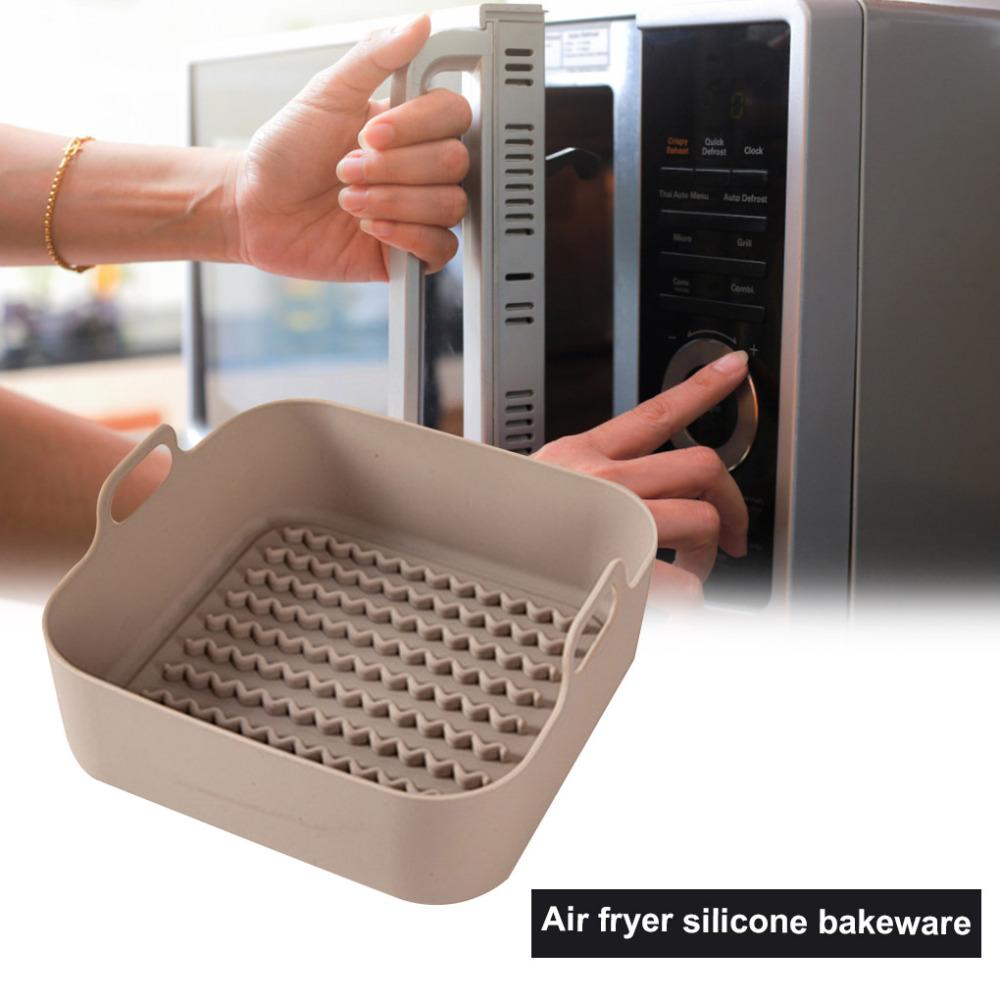 Silicone Pot Thicken BBQ Plate Barbecue Basket Heating Baking Pan for Air Fryer Oven Microwave Gray Square S/M/L