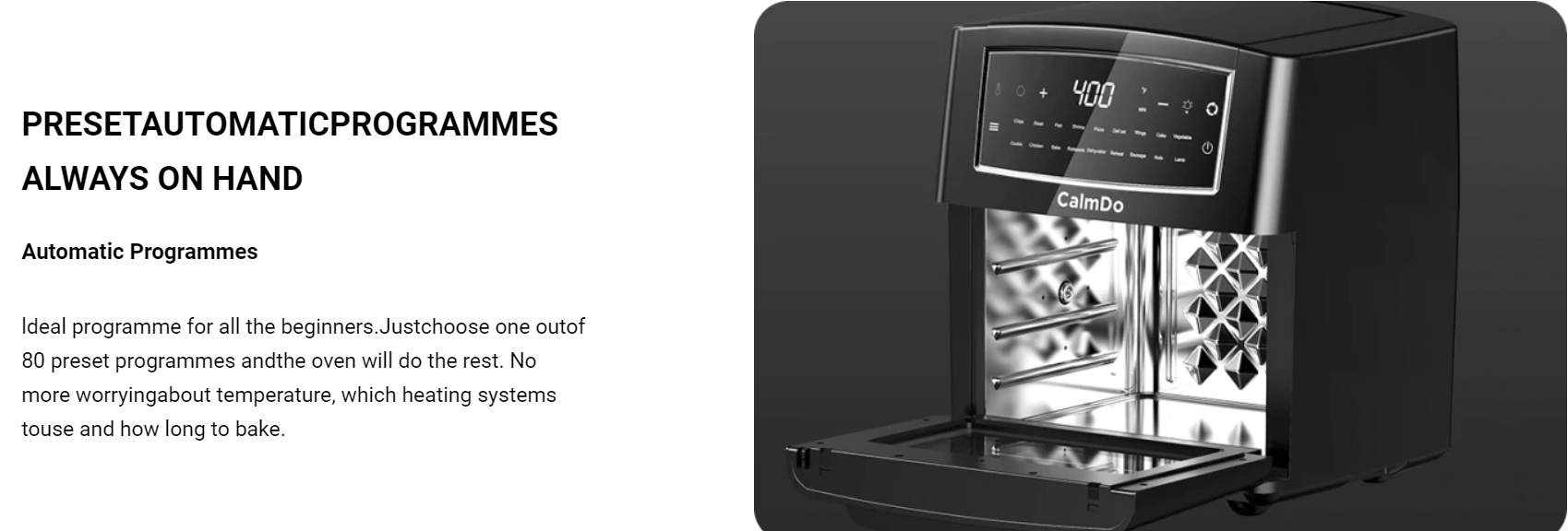 CalmDo Kitchen Hot Air Fryer Oven 12L Olil-Free Fryer with 18 Programs Keep Warm Function Touch Screen Smart Air Fryer Oven