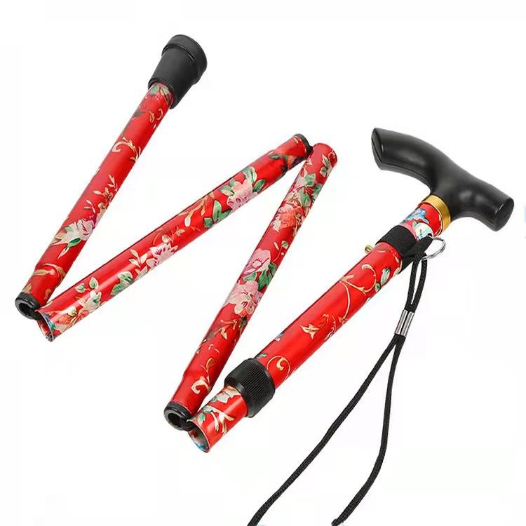 Lightweight Foldable Walking Sticks for Elderly Old Man Telescopic 93cm Adjustable Folding Floral Metal Cane Trekking Hiking