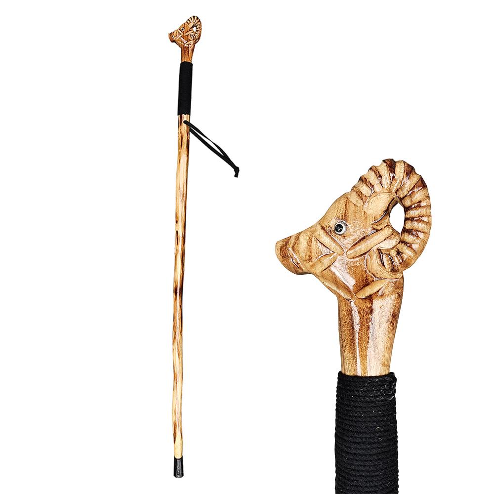 FOREST PILOT 3D Goat Carved Nature Wooden Trekking Pole Camping Hiking Stick Men Women Handcrafted Nordic Elderly Walking Cane