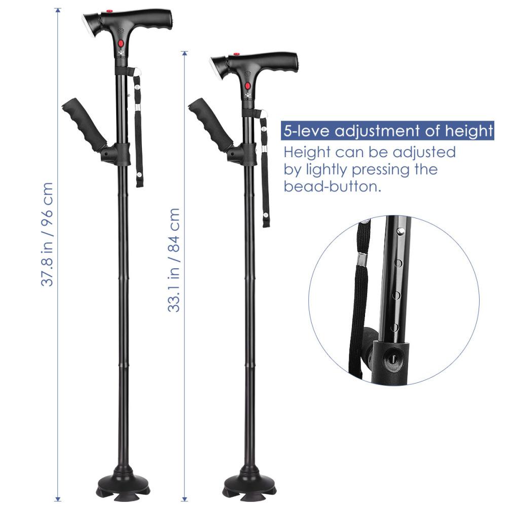 Telescopic Collapsible Folding Cane LED Trusty Walking Cane with Alarm for Elder