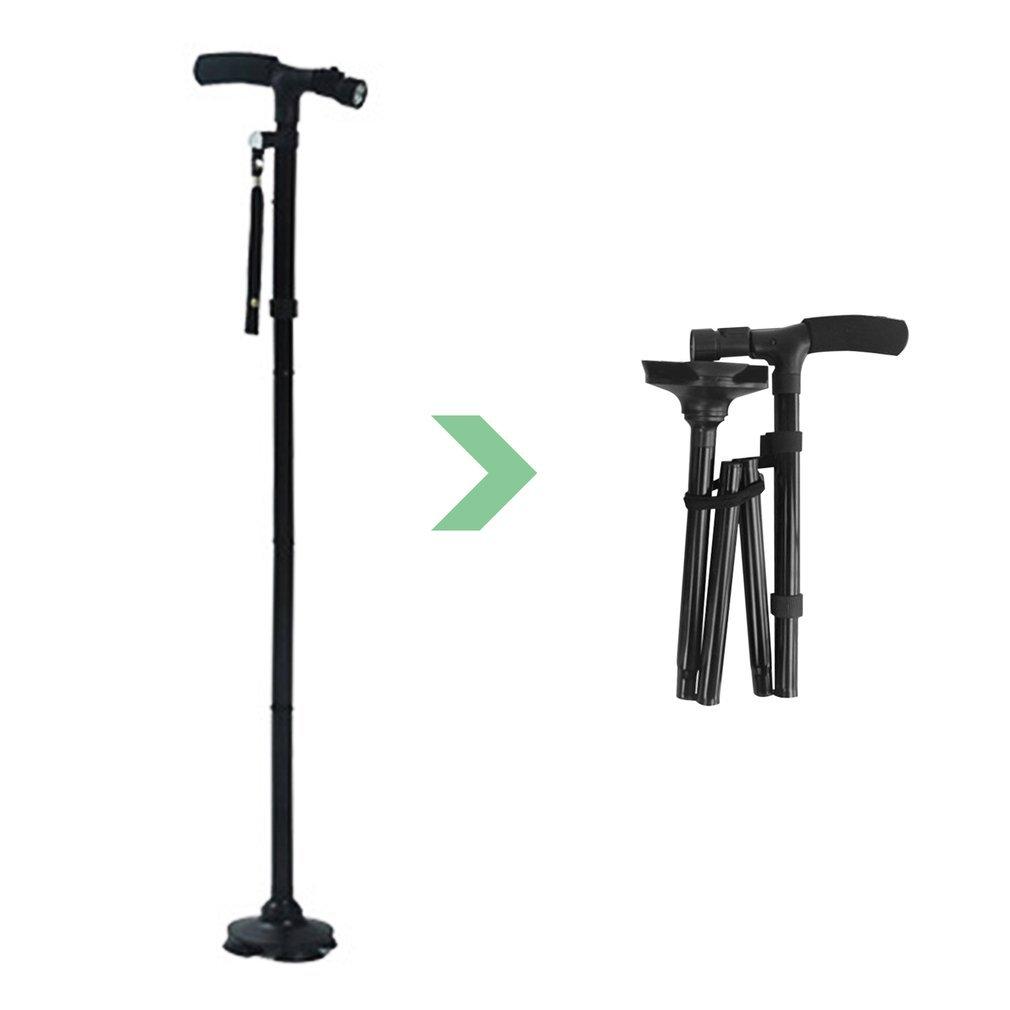 Magic Cane Folding LED Light Safety Walking Stick 4 Head Pivoting Trusty Base For Old Man T Handlebar Trekking Poles Cane