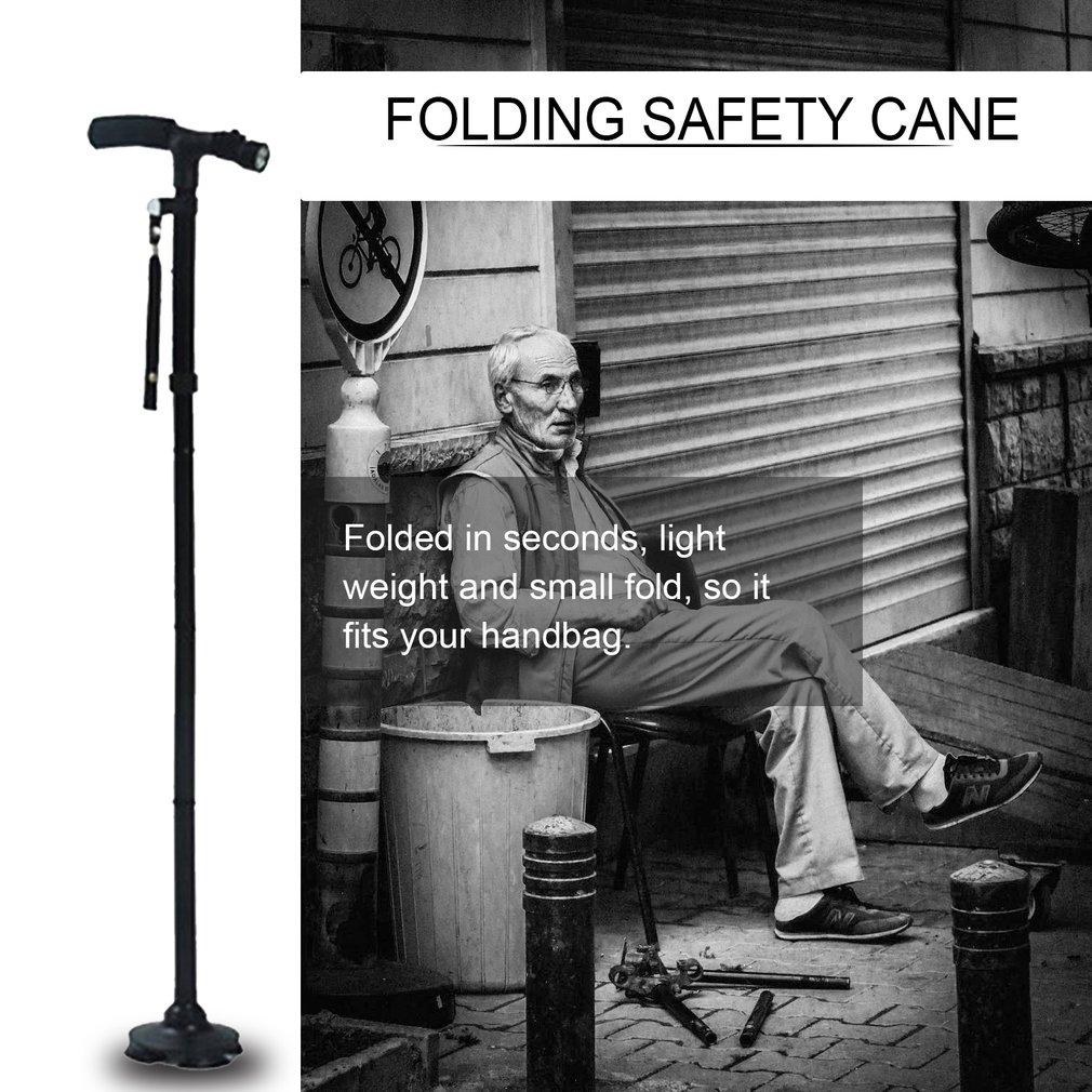 Magic Cane Folding LED Light Safety Walking Stick 4 Head Pivoting Trusty Base For Old Man T Handlebar Trekking Poles Cane