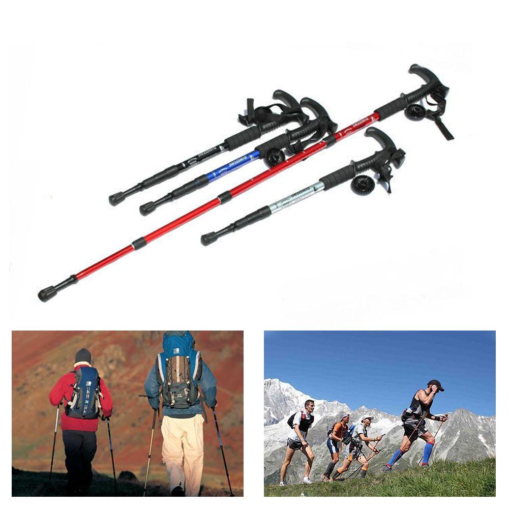 Anti Shock Trekking Pole Ultralight Walking Sticks Adjustable Hiking Canes Telescopic Crutch 4 Section Adjustable Camping Tools