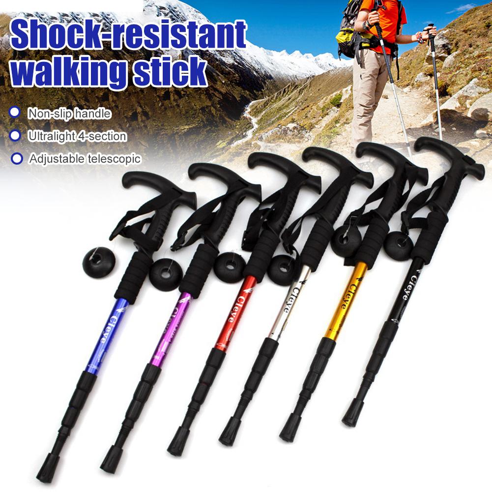 Anti Shock Trekking Pole Ultralight Walking Sticks Adjustable Hiking Canes Telescopic Crutch 4 Section Adjustable Camping Tools