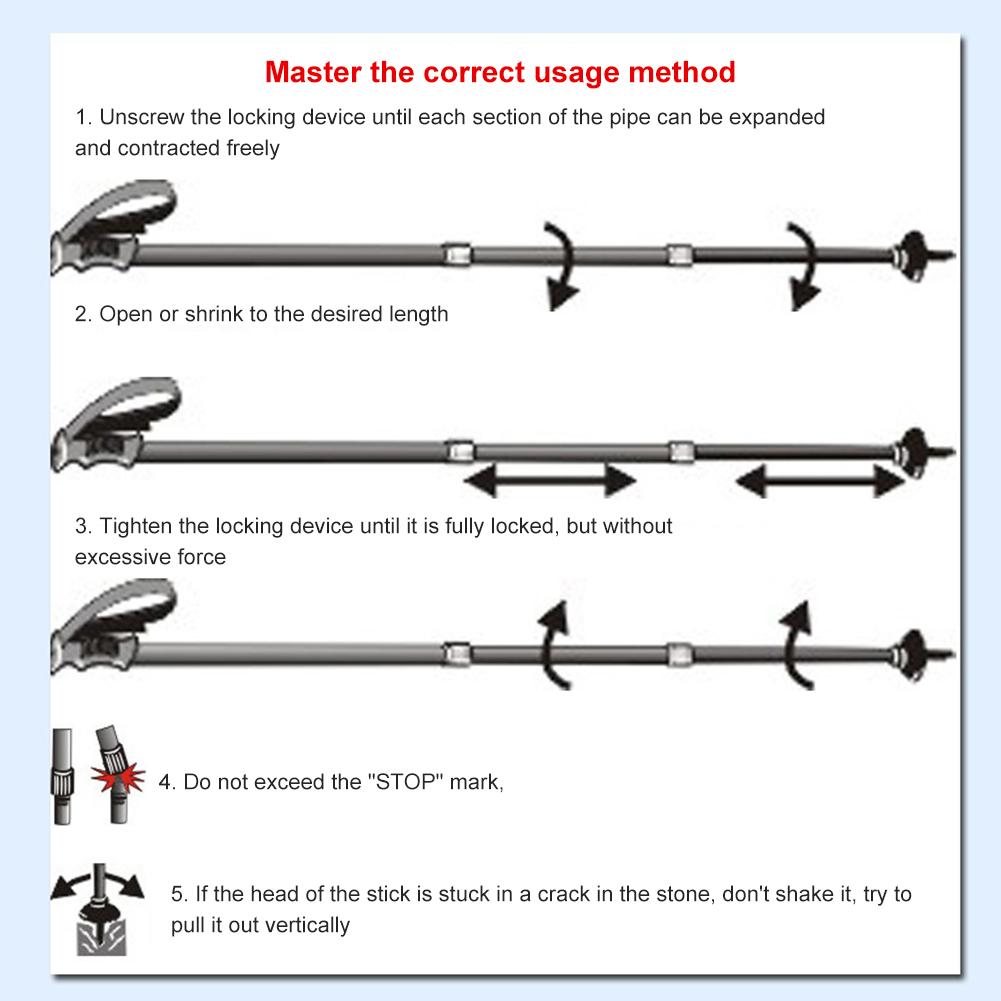 Anti Shock Trekking Pole Ultralight Walking Sticks Adjustable Hiking Canes Telescopic Crutch 4 Section Adjustable Camping Tools