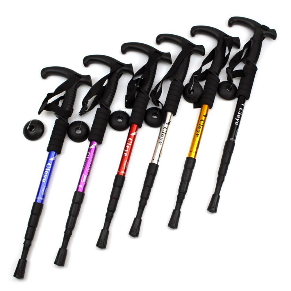 Anti Shock Trekking Pole Ultralight Walking Sticks Adjustable Hiking Canes Telescopic Crutch 4 Section Adjustable Camping Tools