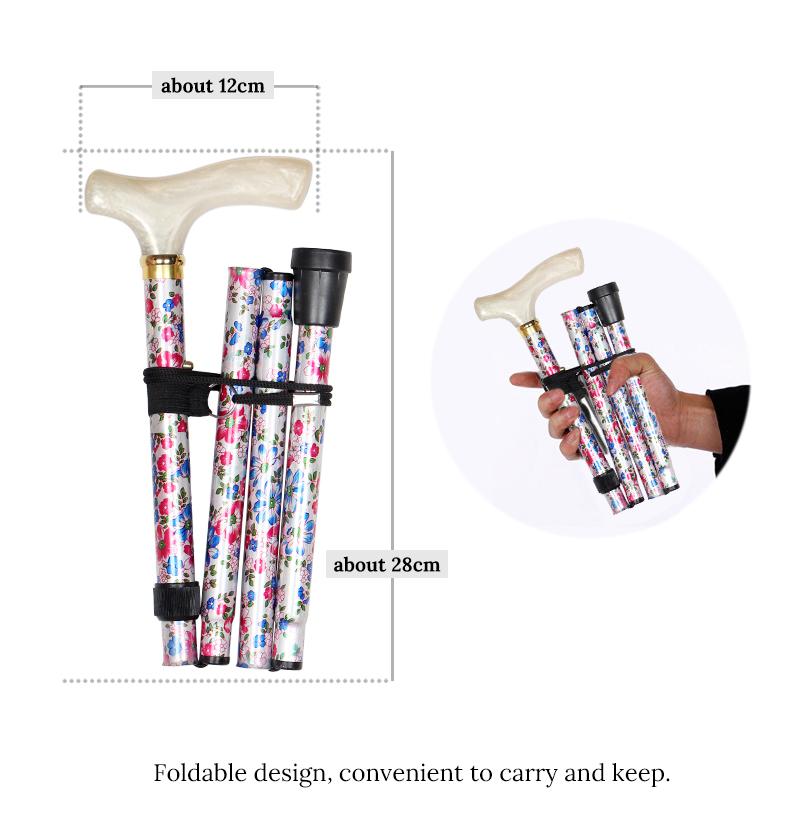 7 Colors Fashion Folding Walking Stick Women Luxury Resin Handle Decorative Floral Cane Lady Adjustable Stick Walking Canes