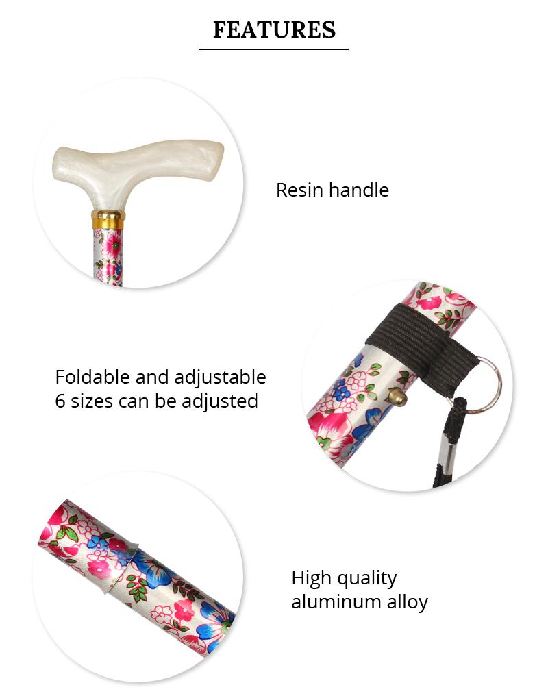 7 Colors Fashion Folding Walking Stick Women Luxury Resin Handle Decorative Floral Cane Lady Adjustable Stick Walking Canes