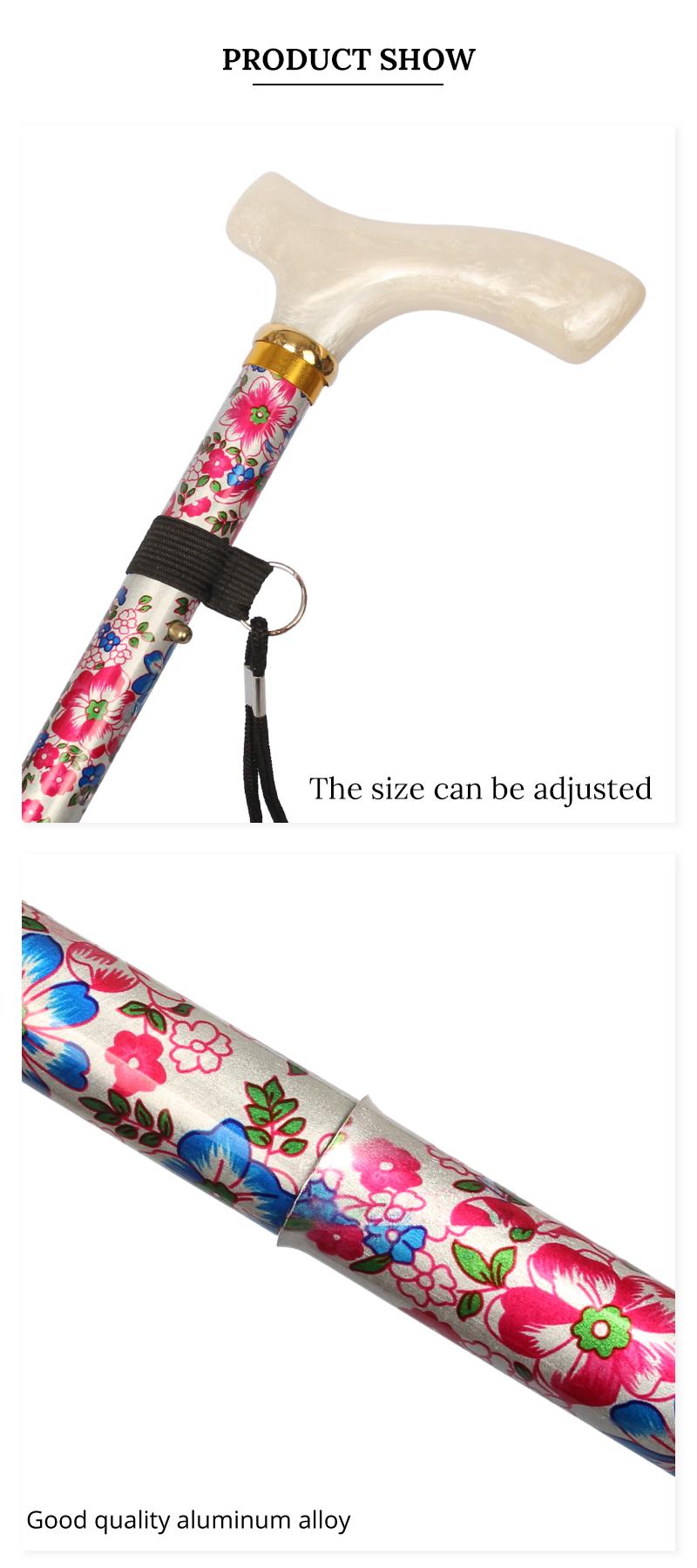 7 Colors Fashion Folding Walking Stick Women Luxury Resin Handle Decorative Floral Cane Lady Adjustable Stick Walking Canes