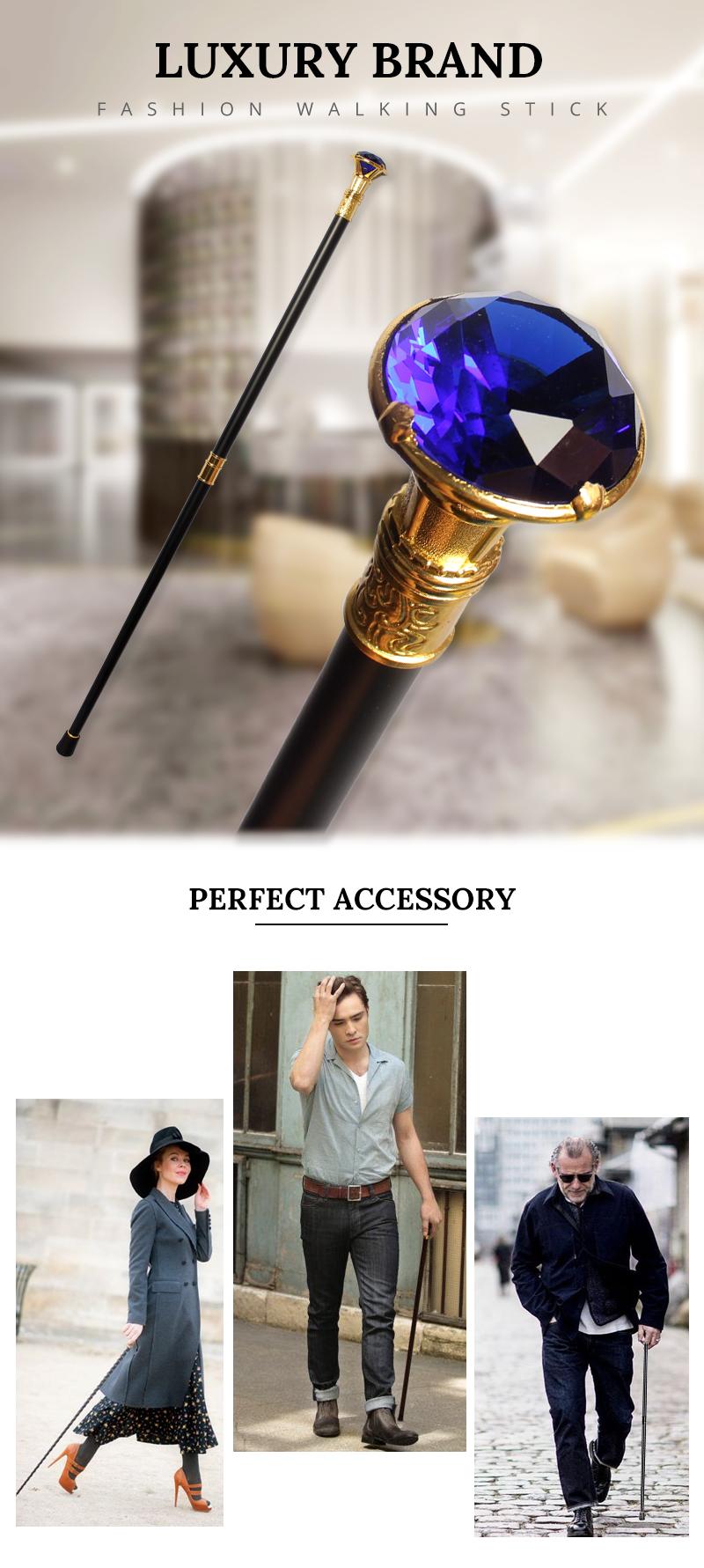 Luxury Royal Blue Diamond Walking Stick Canes Man Decorative Walking Cane Women Fashionable Elegant Sticks Crystal Walking Stick