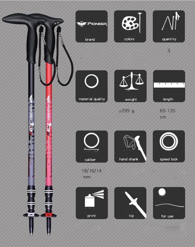 1 Pcs T Handle Aluminum Walking Poles With An-ti Shock System Tips Matte Spray Paint Hiking Stick For Tourism Cane Trekking