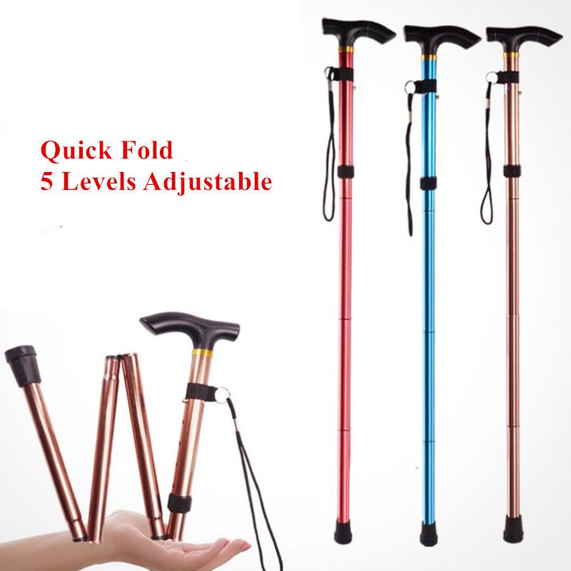 Walking Stick Hiking Trekking Poles Trail Ultralight 4 Section Adjustable Canes Aluminum Alloy Folding Walking Sticks