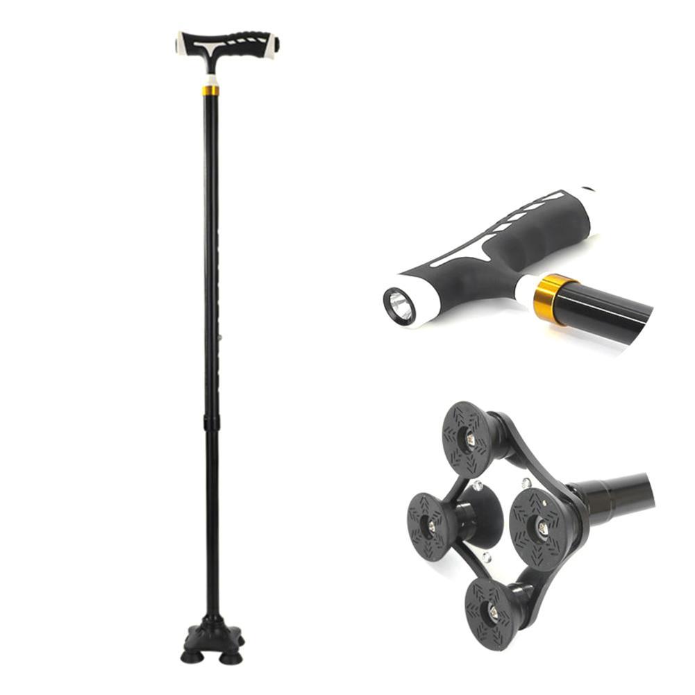 Folding Trekking Poles T-handle Hiking Anti-Slip Poles Cane Walking Stick Cane Crutch with LED Light Mountaineering Hiking Tools