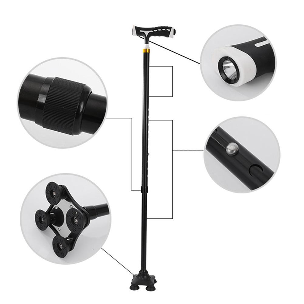 Folding Trekking Poles T-handle Hiking Anti-Slip Poles Cane Walking Stick Cane Crutch with LED Light Mountaineering Hiking Tools