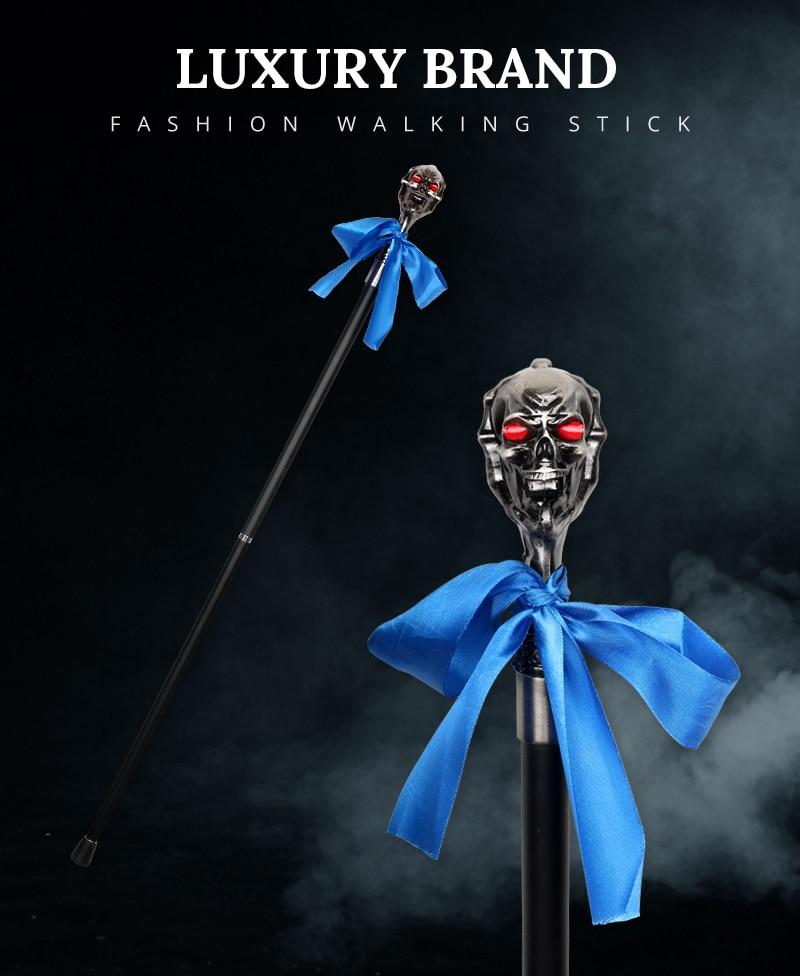Skull-Head Handle Walking Stick Man Fashion Decorative Walking Cane Women Vintage Metal Canes Detachable Stick