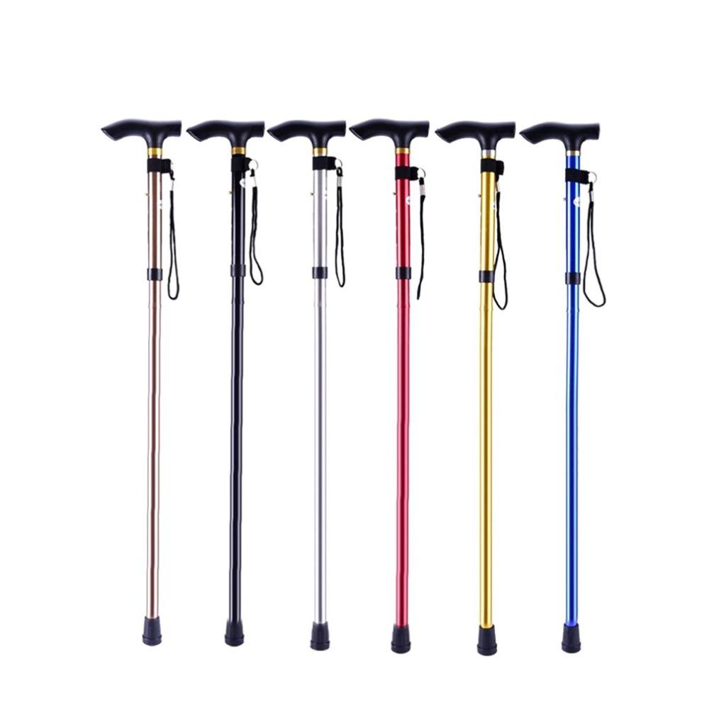 Aluminum Metal Four Sections Walking Stick Easy Adjustable Foldable Collapsible Travel Cane Camping Trekking Stick