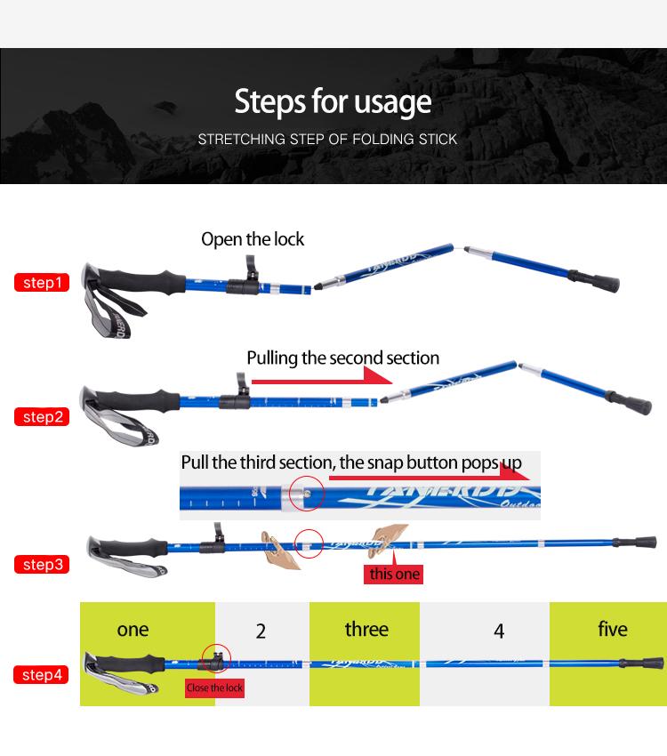 5-Section Outdoor Fold Trekking Pole Camping Portable Walking Hiking Stick For Nordic Elderly Telescopic Club Easy Put Into Bag