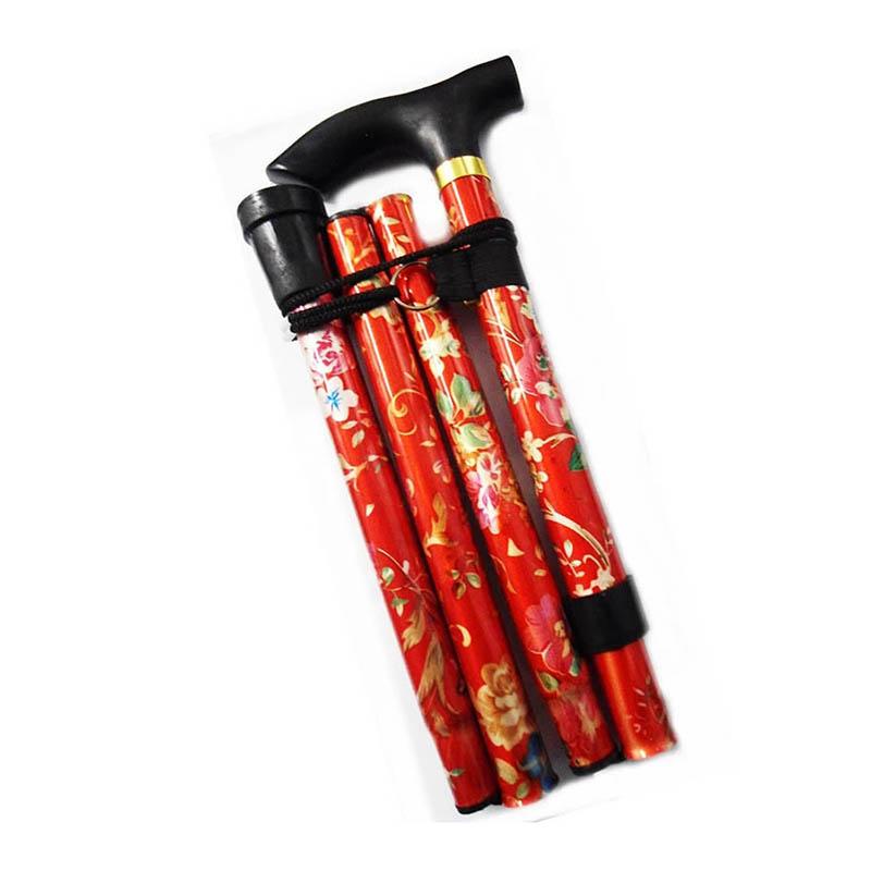 Lightweight Foldable Walking Sticks For Elderly Women Men Telescopic 93cm Adjustable Folding Floral Metal Cane Climbing Hiking