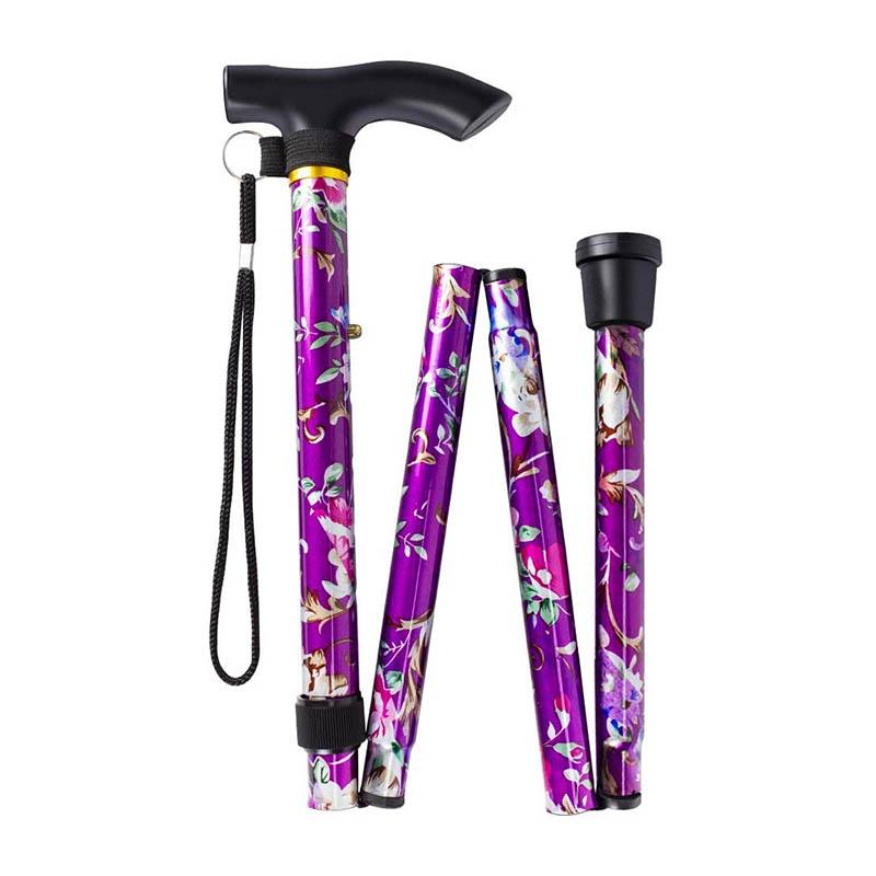 Lightweight Foldable Walking Sticks For Elderly Women Men Telescopic 93cm Adjustable Folding Floral Metal Cane Climbing Hiking